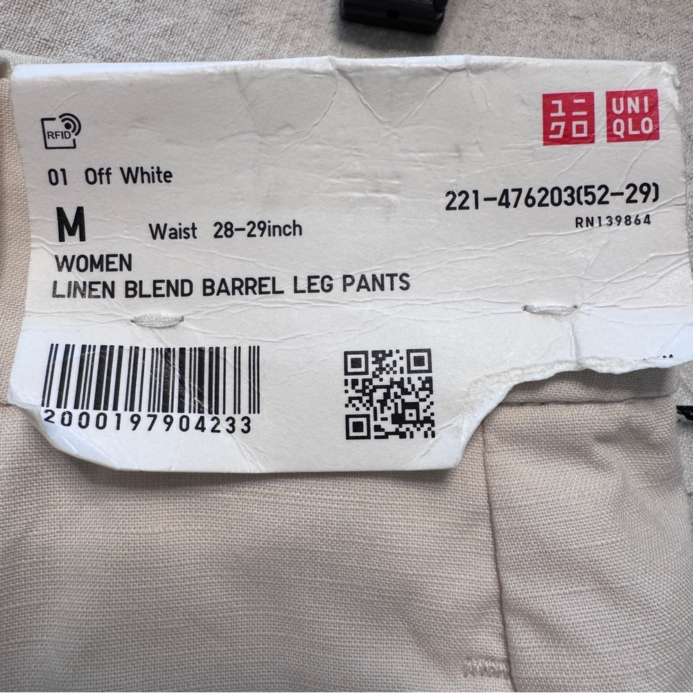 SOLD! Uniqlo Linen Blend Barrel Leg Pants M Off White - Picture 5 of 10